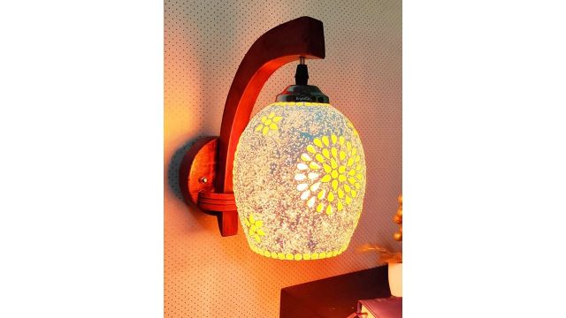 BrightLyt Brown & White Wooden Spherical Wall Lamp