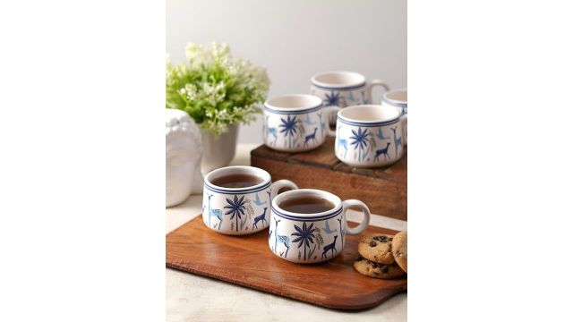 CDI White Animal Print Ceramic Handmade 6 Piece Cups