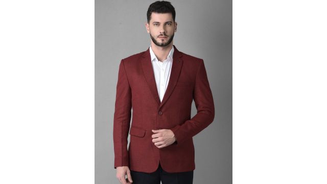 Canary London Men Maroon Slim-fit Single-Breasted Blazer