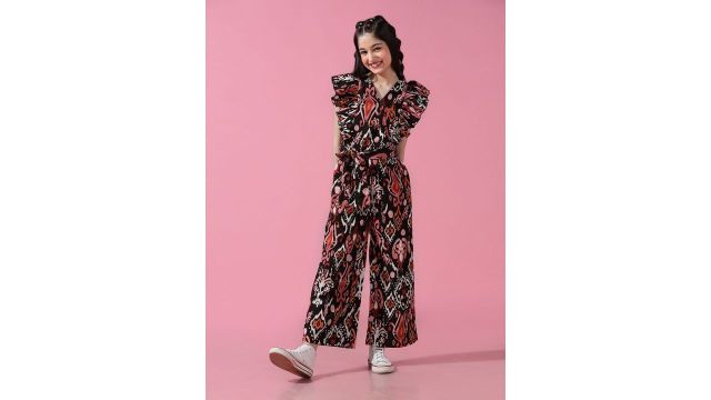 Cherry & Jerry Girls Printed Ruffled Sleeve Tie-Up Waist Basic Jumpsuit
