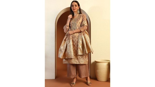 Chhabra 555 Women Woven Design Straight Kurta Palazzos With Dupatta