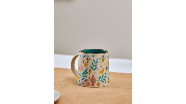 Chumbak Opalware Regalia White Floral Ceramic Handmade Mug – 300 ml