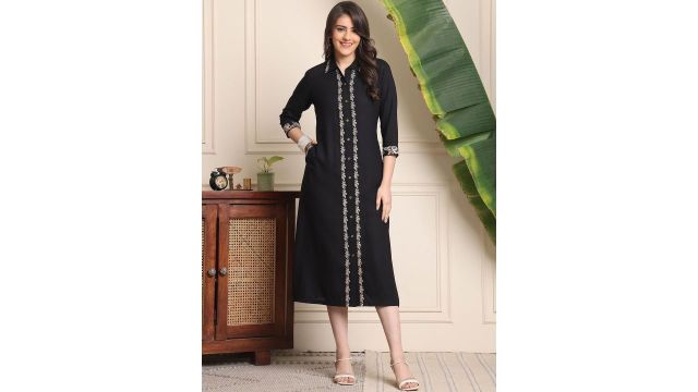 Claura Embroidered A-Line Midi Dress