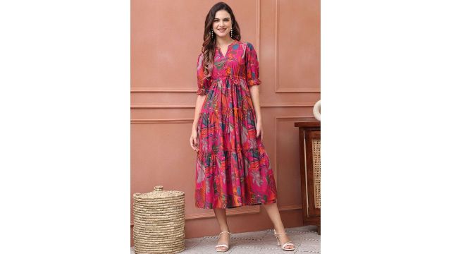 Claura Women Floral Printed Fit & Flare Midi Dress