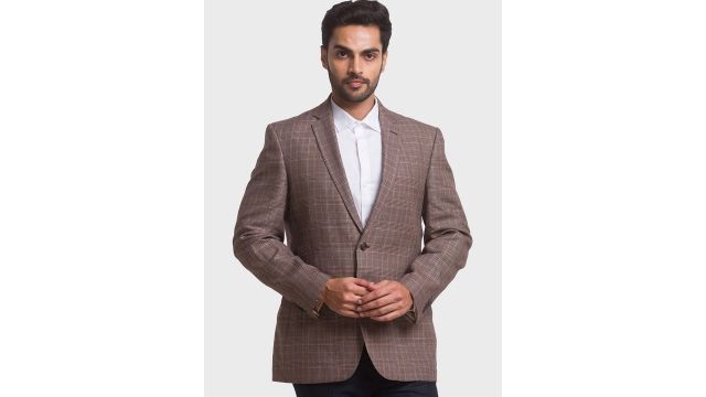 ColorPlus Men Brown Checked Single-Breasted Linen Formal Blazers