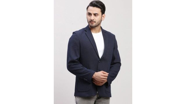 ColorPlus Self Design Notched Lapel Single-Breasted Formal Blazer