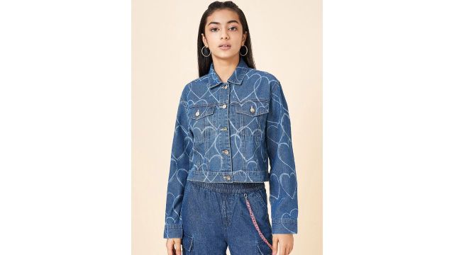 Coolsters by Pantaloons Girls Graphic Printed Cotton Denim Jacket