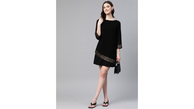 Cottinfab Georgette Sequinned A-Line Dress