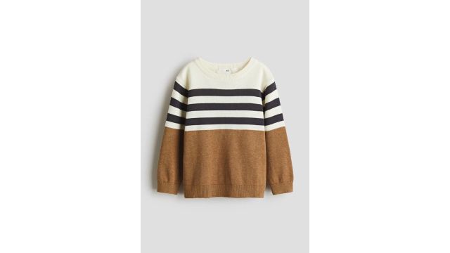 Cotton Jumper (Light brown/white/navy striped)