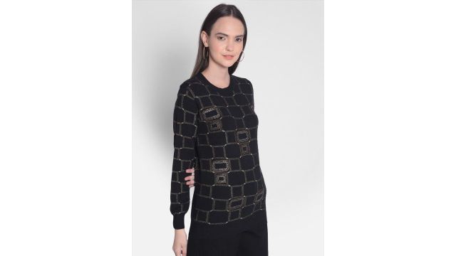 Crimsoune Club Geometric Embellished Pullover Sweater