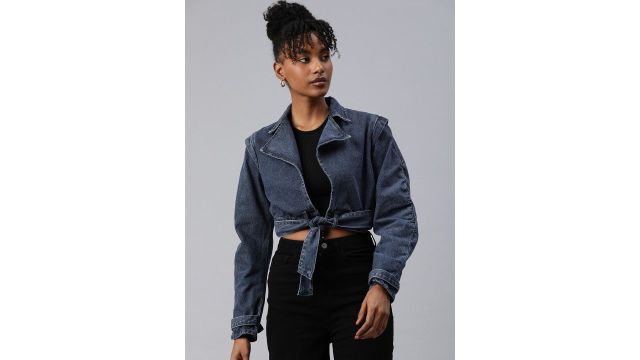 London Rag Crop Denim Jacket with Tie-Up Detail