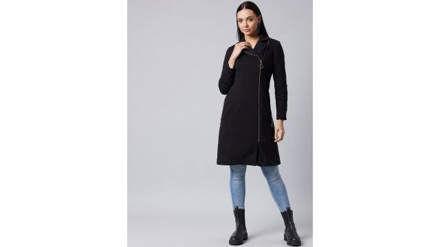 DOLCE CRUDO Women Black Longline Tailored Jacket