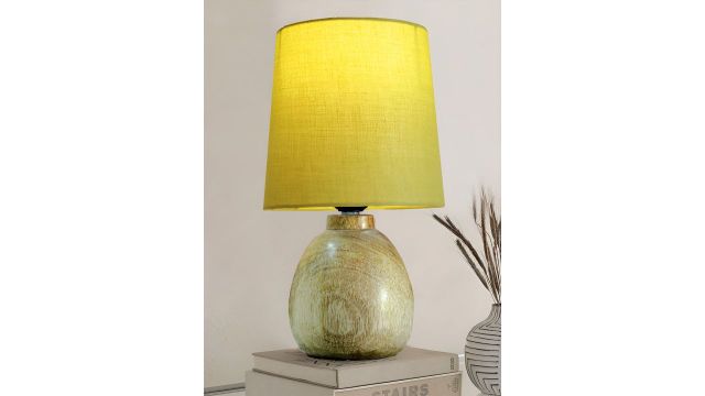 Decorcity Rustic Warm Yellow Wood Cylinder Table Lamp (green/brown, warm yellow, downlight)