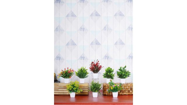 Dekorly Green & White 8 Pieces Bonsai Artificial Plants With Pots