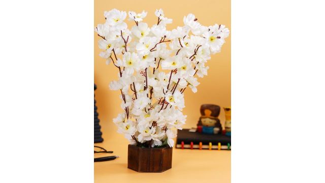 Dekorly White Cherry Blossom with vintage wooden pot