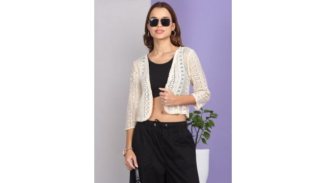 Dressitude Women Self Design Cotton Open Front Shrug