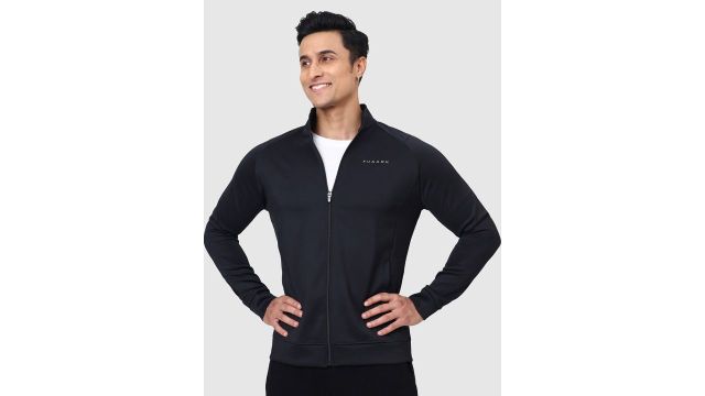 FUAARK Men Mock Collar Anti Odour Solid Sporty Jacket (Black, anti-odour)