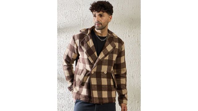 FUGAZEE Checked Notched Lapel Double-Breasted Blazer - Oversized