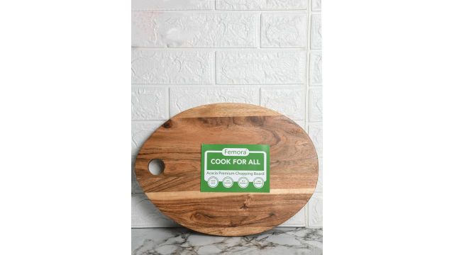 Femora Brown Textured Wooden Oval Shaped Anti Bacterial Chopping Board