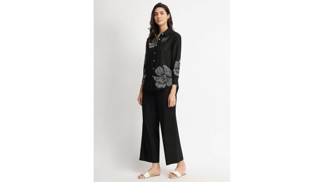 Floral Bandhani Cotton Co-Ord Set (Black)
