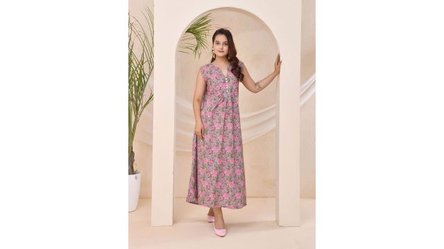 THE SAFFRON SAGA Floral Printed Cotton Maxi Dress
