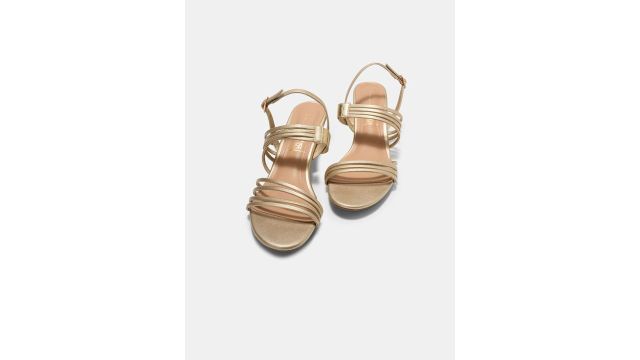 Forever Glam Women Striped Kitten Heels Sandals (Gold-toned, ankle loop)