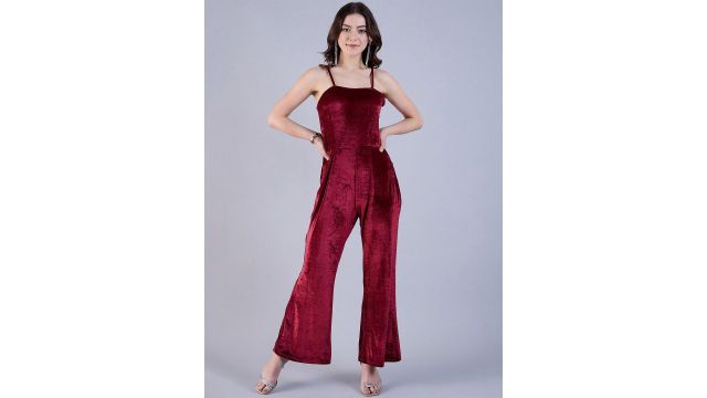 Freehand by The Indian Garage Co Shoulder Straps Velvet Basic Jumpsuit