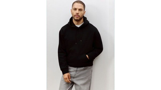 H&M Men Black Relaxed Fit Hoodie
