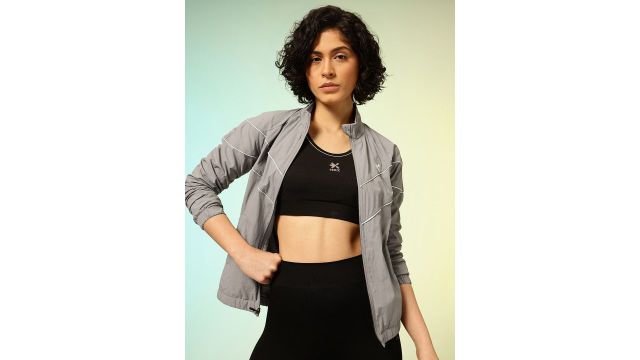 HRX Training Sporty Jacket (Grey, nylon shell, raglan sleeves)