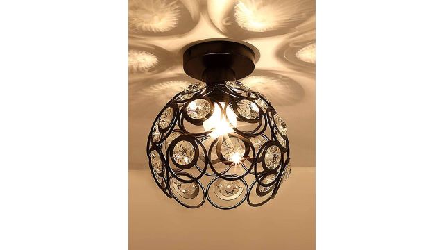 Homesake Black Dual Ring Crystal Flush Mount Metal Ceiling Lamp