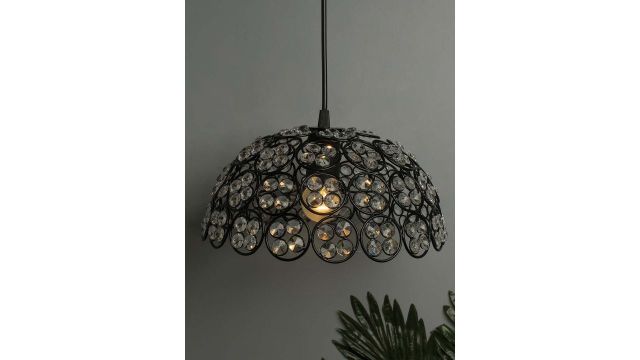 Homesake Black & White Textured Handcrafted Quad Crystal Hanging Light