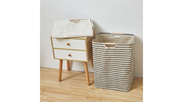 House of Quirk 52 Litre Linen Cotton Collapsible Laundry Basket