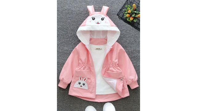 INCLUD Girls Bunny Hooded Lightweight Bomber Jacket