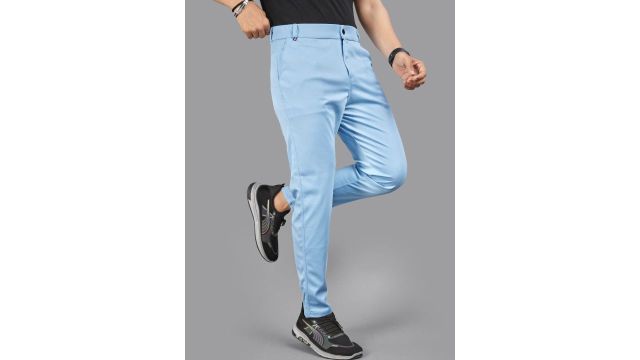 ISUEL FAB Men Blue Lycra Slim Fit Formal Trousers