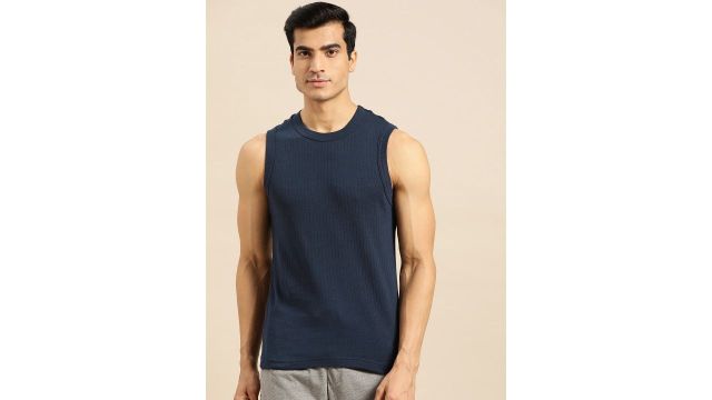 Jockey Men Navy Blue Ribbed Innerwear Vest