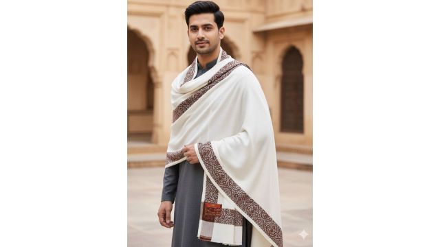 KAVIM Paisley Woven Design Pure Wool Shawl