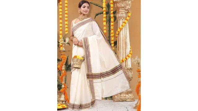 Kalyan Silks Solid Kasavu Saree