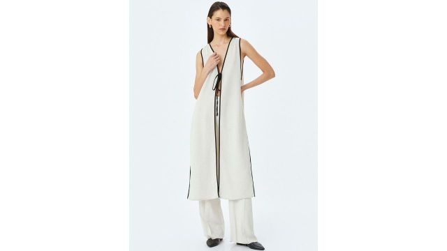 Koton Women Solid Casual Longline Waistcoat