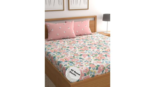 LOOMLYFE 300 TC Cotton Feel Elastic Fitted Bedsheet