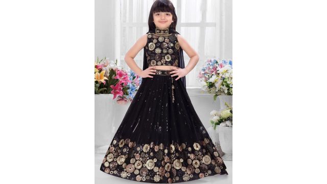 Lagorii Girls Embellished Sequinned Lehenga & Blouse with Dupatta