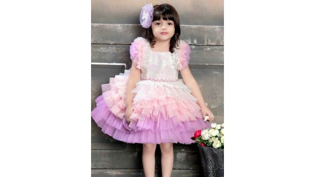 Lagorii Girls Layered Net Fit & Flare Dress