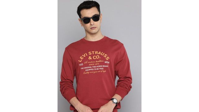 Levis Pure Cotton Typography Puff Printed Pullover Sweatshirt