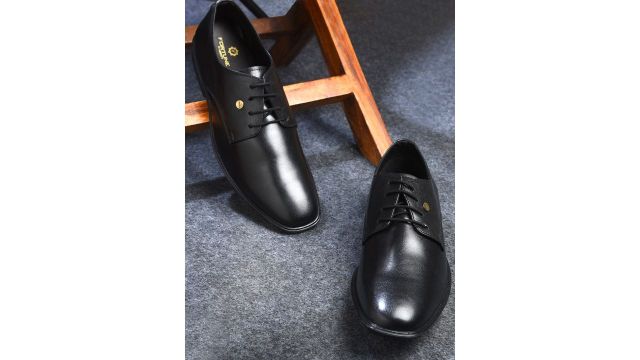 Liberty Men Lace-Up Derby Formal Shoes (Black, leather upper + PU outsole)