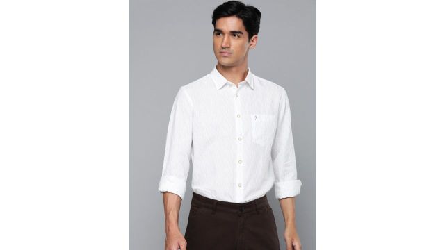 Indian Terrain Linen Cotton Slim Fit Opaque Printed Casual Shirt