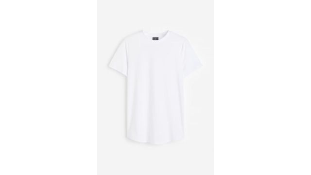 Long Regular Fit T-shirt (White, curved hem)