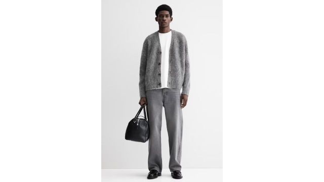 Loose Fit Alpaca-Blend Cardigan (Dark grey, H&M Premium)