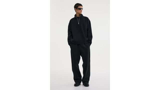 Loose Fit Zip-Top Sweatshirt (Black, heavyweight cotton blend)