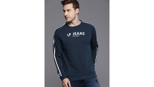 Louis Philippe Jeans Men Navy & White Logo Sweatshirt