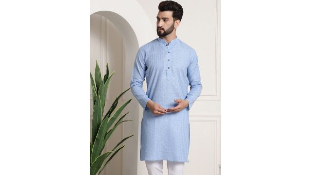 Anug by SOJANYA Men Blue Dobby Kurta