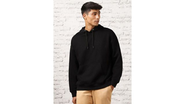 NOBERO Men Oversized Solid Hooded Sweatshirt